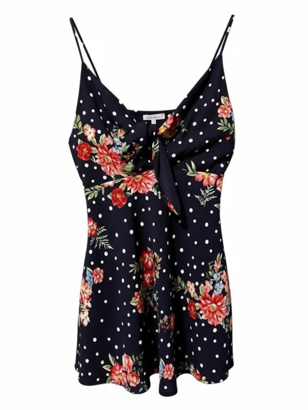 White Birch Navy Floral Polka Dot Tie Front Tank Size Large